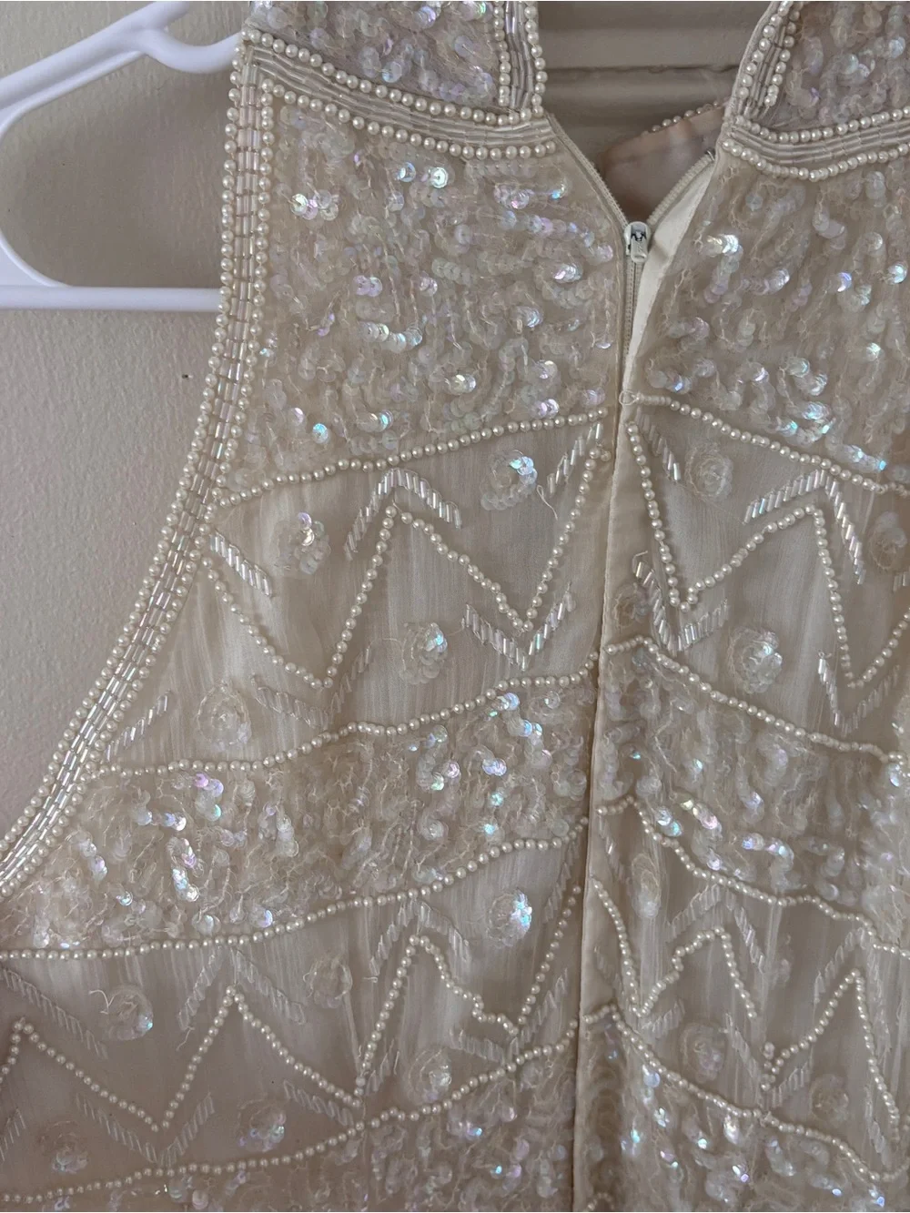 Vintage Ivory Beaded & Sequin Formal Dress - Picture 4 of 13